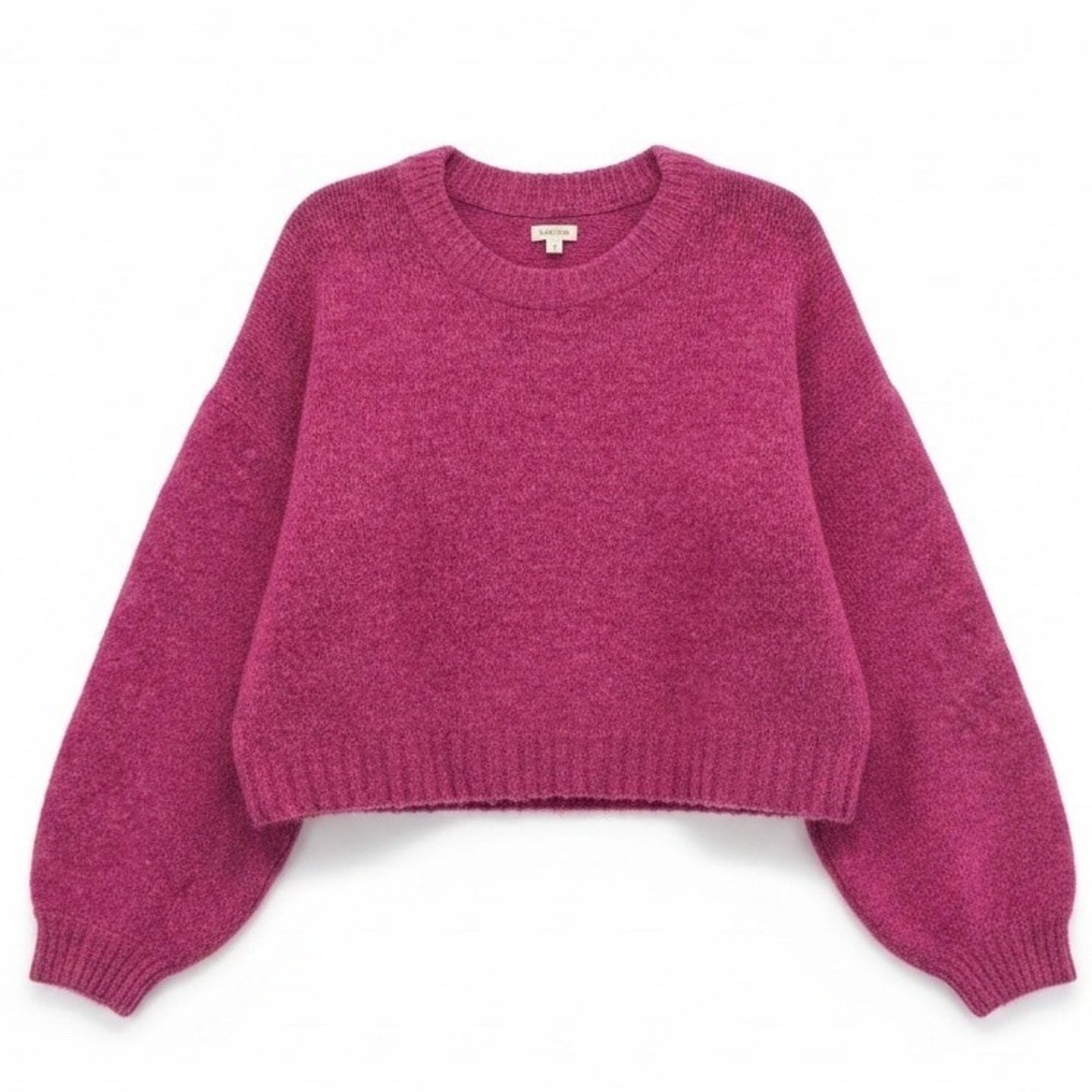 Pilcro Anthropologie Briar Magenta Balloon Sleeve Sweater M Fisherman Casual EUC